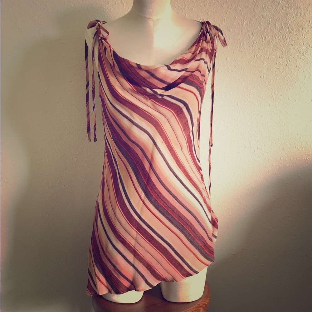 Unique, Sheer Asymmetrical Top with Shoulder Ties